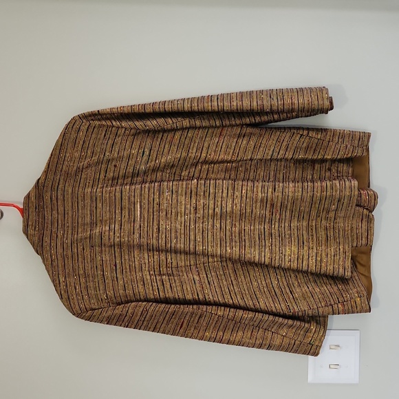 Vintage Gold Striped Vinci 100% Silk Blazer Jacket 12 metallic shiny sport coat - Picture 5 of 5